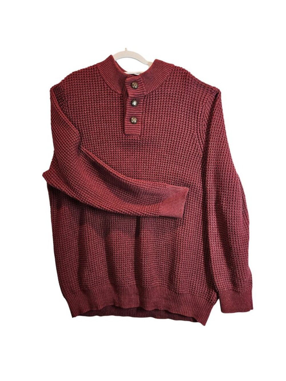 Oak Hill Red Mens 2XL Waffle Knit Button Mock Neck Sweater Business Casual warm